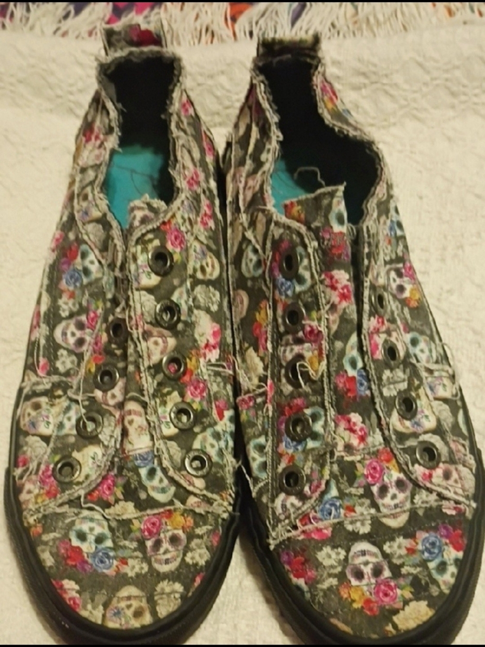 Blowfish Floral Skull Slip-On Sneakers *Dia De Los Muertos